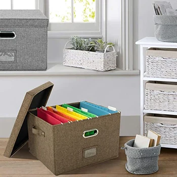 

Small Metal Buckle Storage Box Cotton and Linen Home Storage Box Folding Multifunctional Creative File Box
