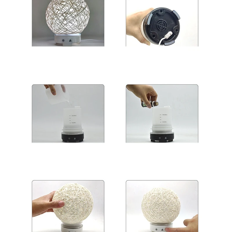 Creative Handmade Rattan Ball Ultrasonic Aromatherapy Machine Air Humidifier with LED Night Light Timing Spray Function EU Plug