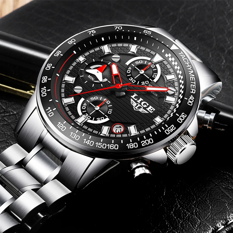 

LIGE Men's Luxury Brand Full steel Quartz Watches Men Military Waterproof Wrist watch Man Fashion casual Clock relogio masculino