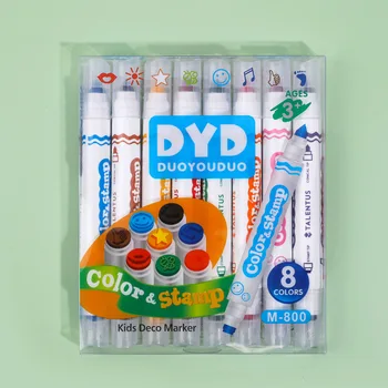

8pcs Water-color Pen Set, Students Painting Drawing Colored Pen & Stamp Double-sided Color Pen