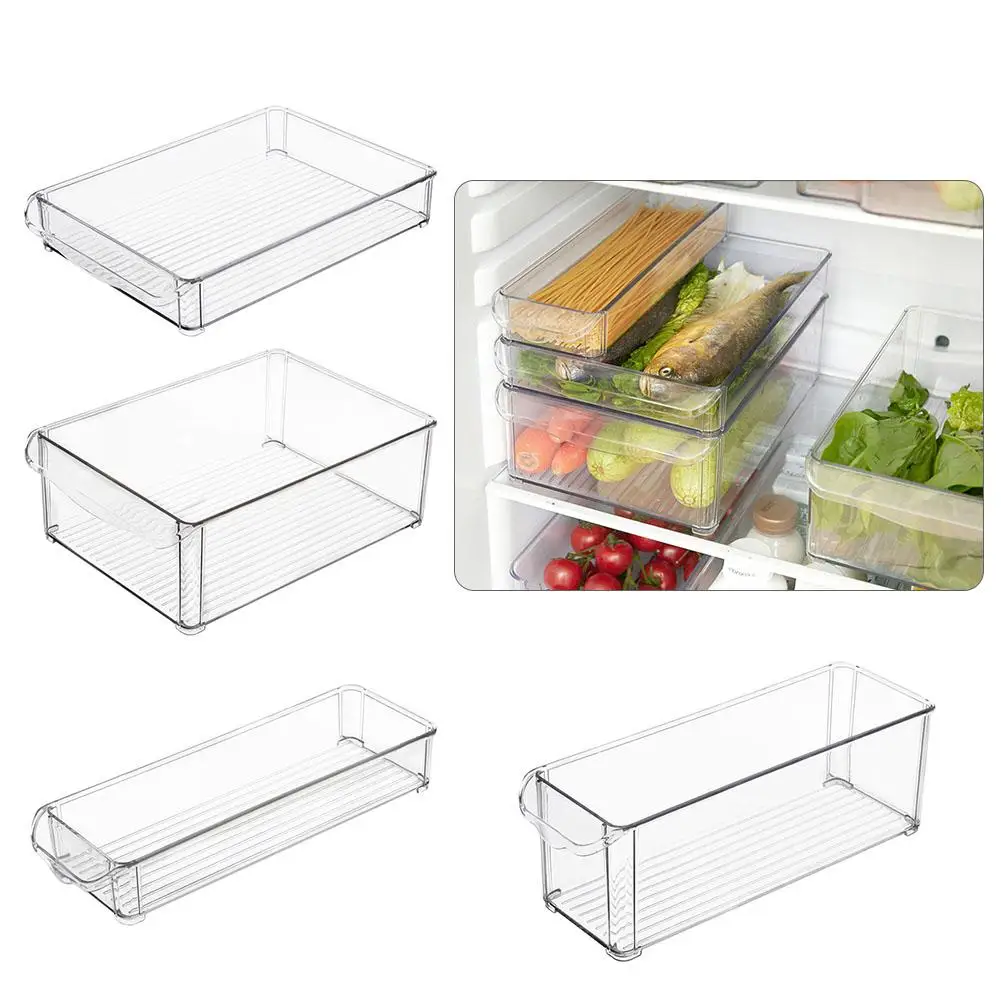 Newest Refrigerator storage box can be stacked plastic storage box rectangular noodles vegetable fruit kitchen storage box#4O