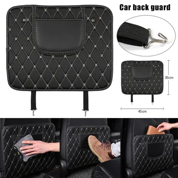 

Leather Seat Back Protector Cover Anti Kick Mat with Phone Storage Pocket Car Accessory M8617
