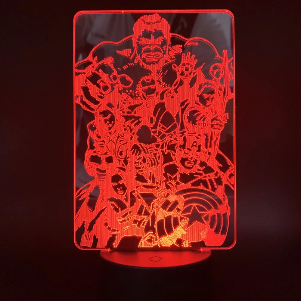 Изменение цвета 3d прикроватная лампа Marvel Мстители Endgame Superheros сборники светодиодный Ночной светильник подарок для украшения спальни