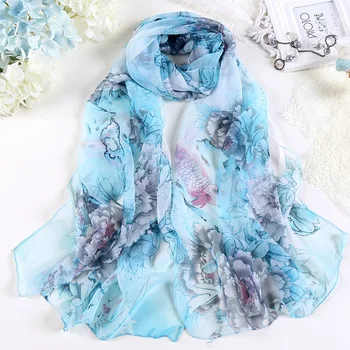 

new fashion gradient flowers scarf women silk chiffon shawl thin long soft shawls and printing polyester scarves wholesale