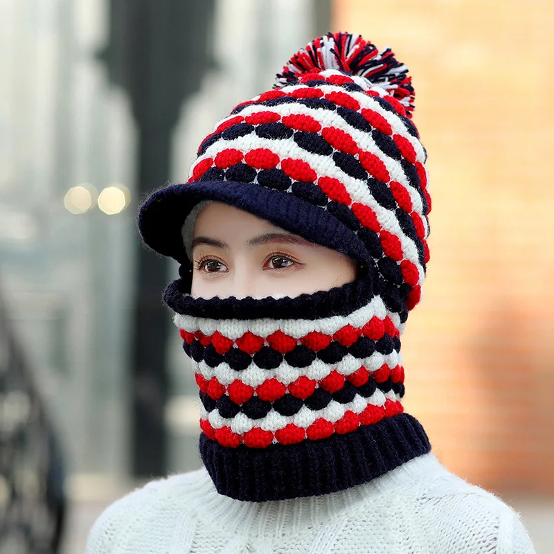 Женская зимняя плюс бархатная удлиненная шапка и шарф комплект ветрозащитные вязаные шапочки шапки для девочек женские вязаные толстые теплые шарфы с капюшоном