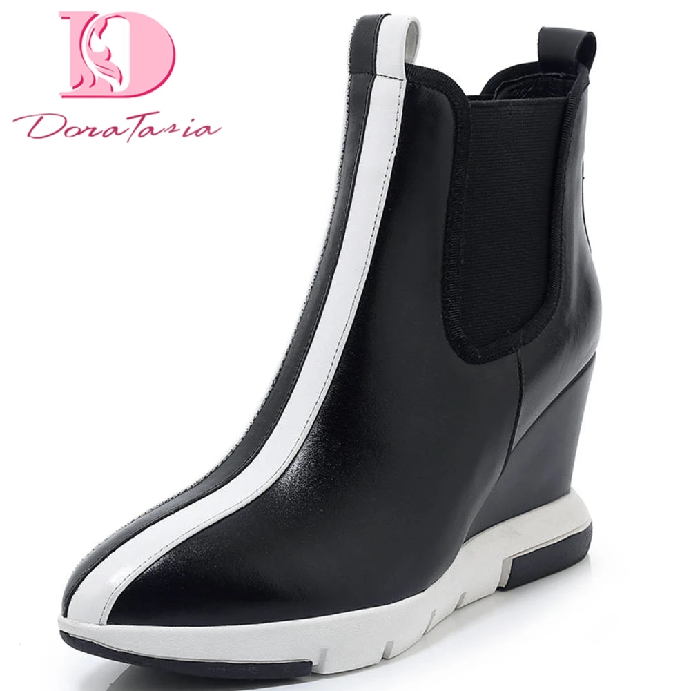 

Doratasia 2020 top quality brand new genuine leather fashion wedges high heels Woman Shoes boots Women ankle Boots female