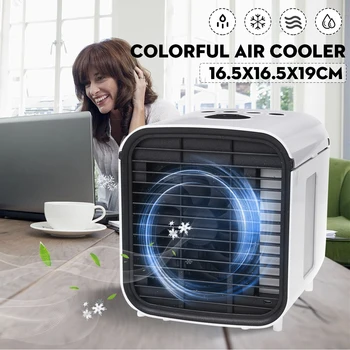 

LED Colorful Air Cooler Cooling Fan Air Conditioner Humidifier White Portable 3 Speed Adjustment USB Charging for Home Office