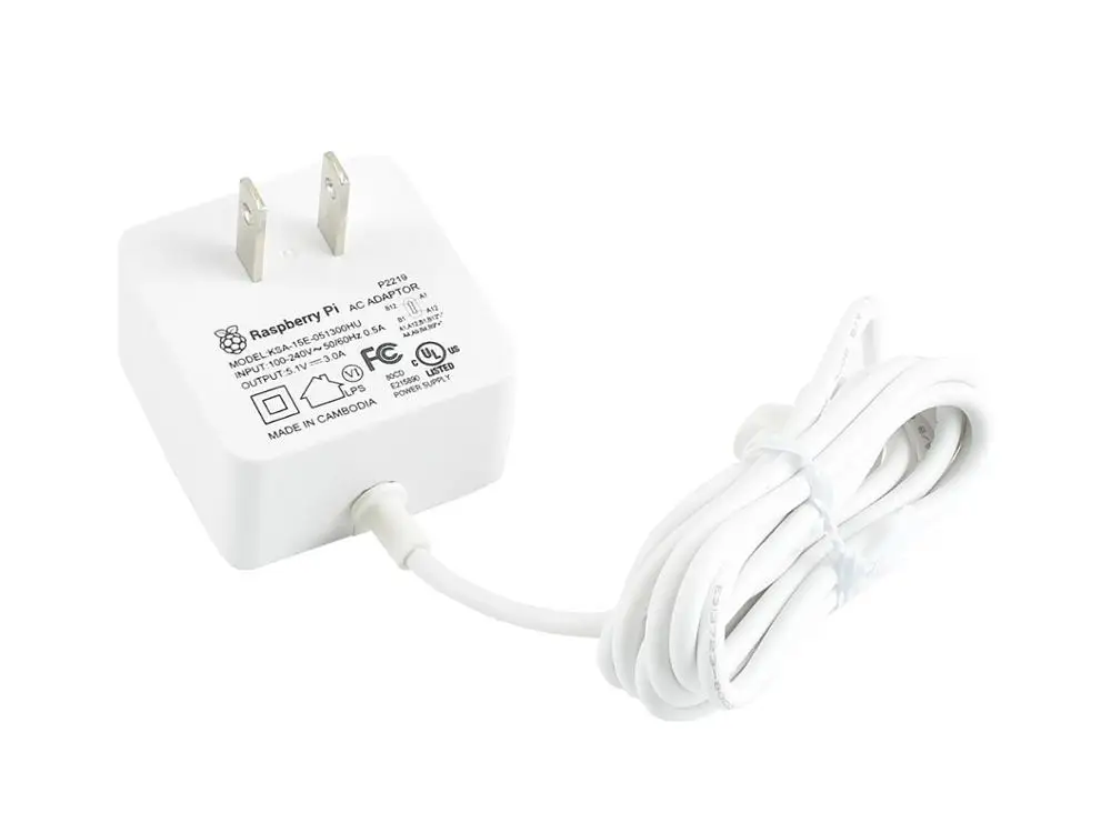 Официальный источник питания Raspberry Pi для 4 USB Type C стандарт США белый/черный цвет