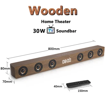 

30W Wooden Home Theater TV Soundbar Subwoofer Portable Bluetooth Speaker Wireless Column Bass Stereo Multi-function with TF FM