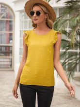 

Summer Top Y2K Butterfly Sleeve Round Neck Blouses Women Summer 2021 Green Yellow Pink Ladies Fashion Clothes Soft Comfortable