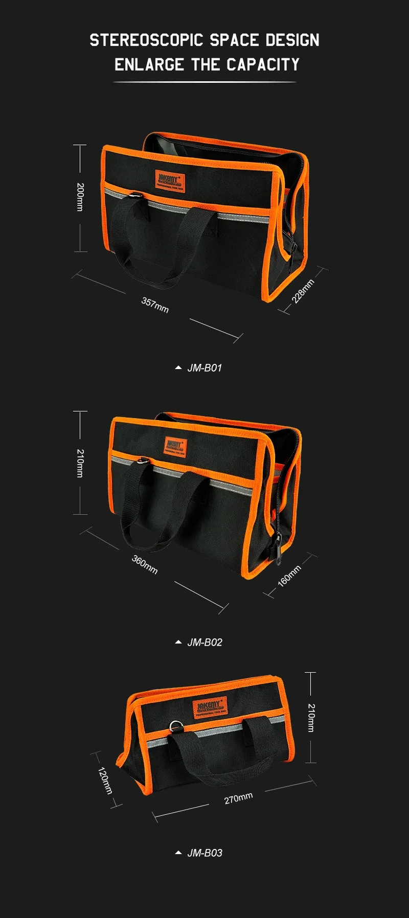 JAKEMY B03 Durable Hardware Tool Storing Oxford Fabric Tool Bag with Sturdy Zipper Good for Accessories Storage