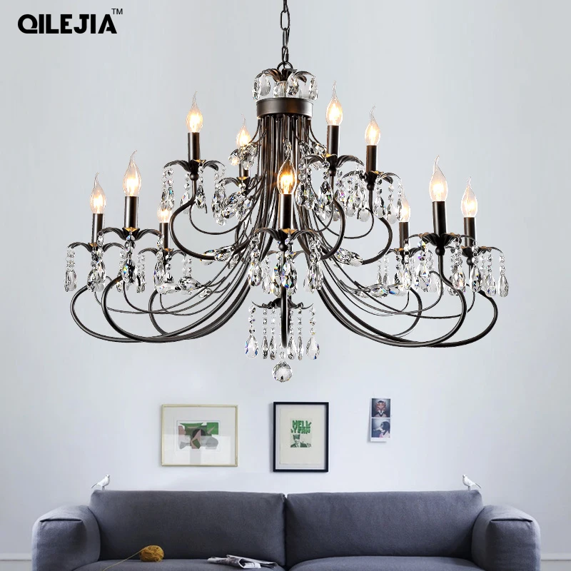 Modern chandelier crystal lamp living room lamp black/gold retro dining room lamp personality creative candle iron lamp