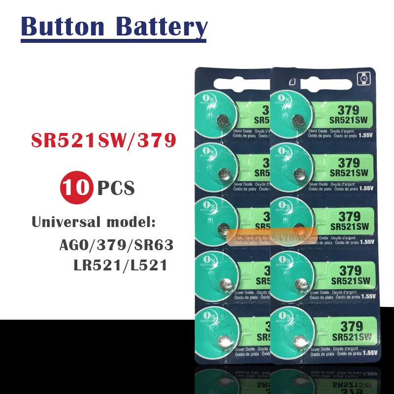 10Pcs RETAIL New LONG LASTING 379 SR521SW D379 SR63 V379 AG0 시계 배터리 버튼