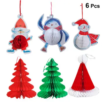 

6pcs Christmas Santa Claus Snowman Hanging Decoration Paper Honeycomb Balls Xmas Party Favor Home Decoration A35