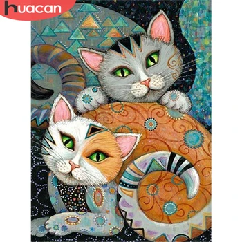 

Huacan Diamond Painting Cartoon Picture of Rhinestone Cross Stitch "Abstract Cat" Mosaic 5D Diy Diamond Embroidery Wall Decor