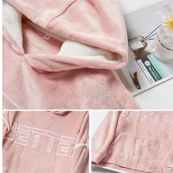 2021 New Hooded Flannel Men's Pajama Pants 2 Pieces/Set Winter Thick Warm Sleepwear For Couples Casual Loose Home Costumes Set