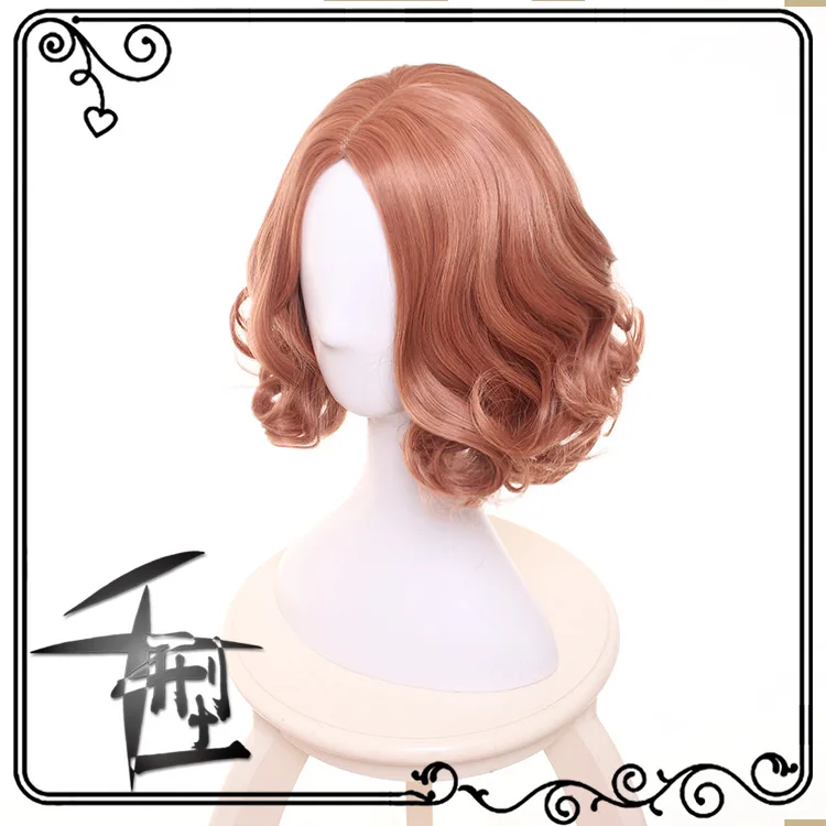 P5 persona5 haru okumura peruca curta laranja rosa centro-parada cacheado, resistente ao calor fantasia de cabelo peruca + boné de peruca grátis