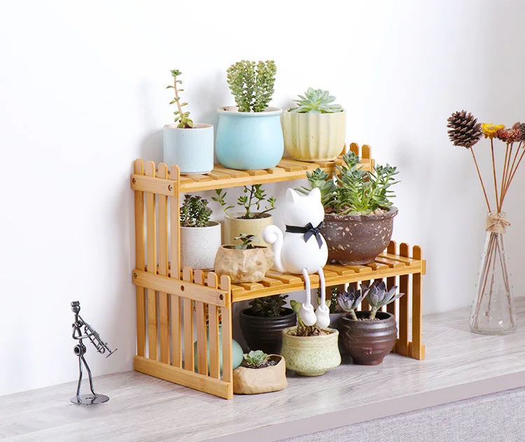 Made of Bamboo Flower Stand Potted Plant Shelf Flower Display Stand Bamboo Wood Storage Rack Garden Organizer