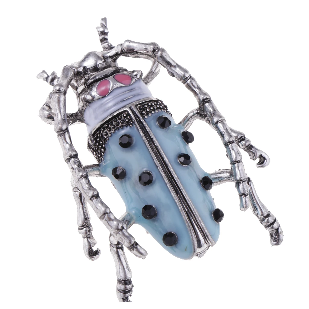 Enamel Black Rhinestone Insect Bug Longicorn Brooch Halloween Costume Pin