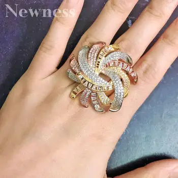 

Newness Luxury Special Full Cubic Zircons 3 Tones Copper Big Ring Women Party Engagement Width Jewelry