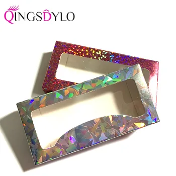 

Empty Eyelashes Packaging Soft Paper Lash Box holographic Design without logo 8MM-25MM Full Strip Lashes Rectangle Cardboar Case