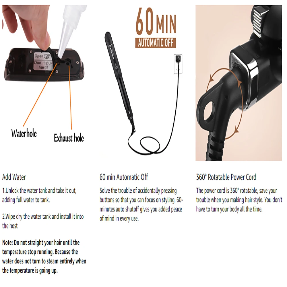 Konmison Steam Hair Straightener Ceramic Vapor Hair Flat Iron Seam Hair Straightening Iron Curler Steamer Hair Styling Tool 4