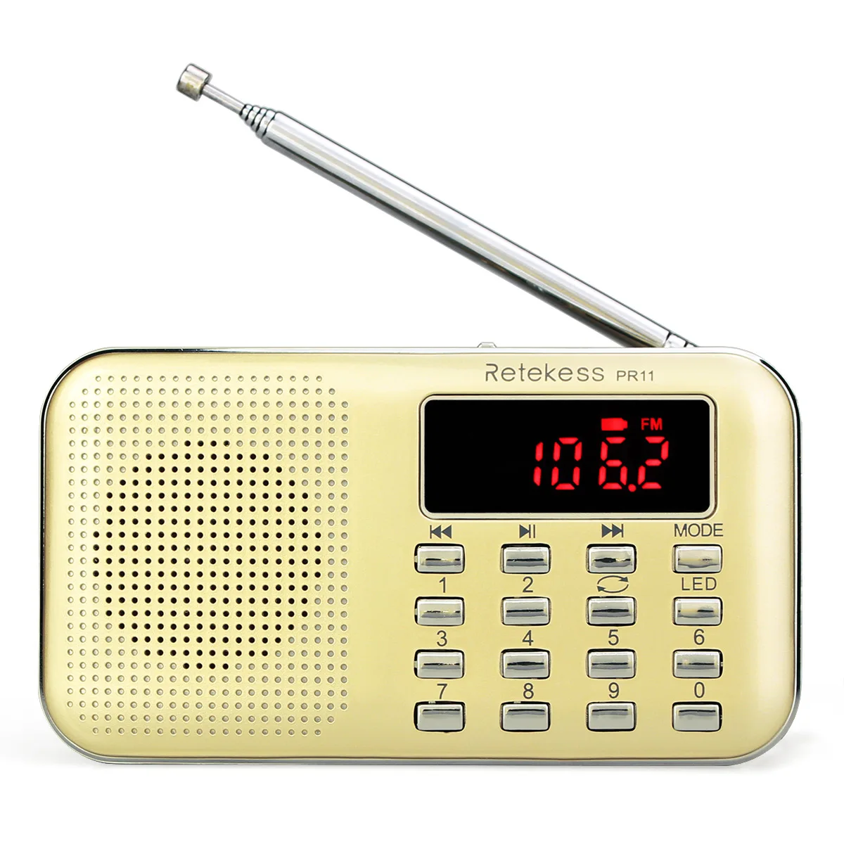 Retekess PR11 портативный цифровой тюнинг FM/AM радио с MP3 музыкальный плеер фонарик FM радио приемник - Цвет: Золотистый