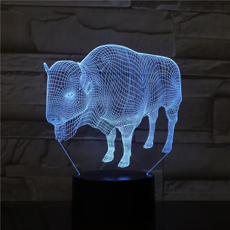 3D-2550 Bull LED Acrylic Night Light with 7/16 Colors Touch Remote Control Illusion Change Home Decoration Lights