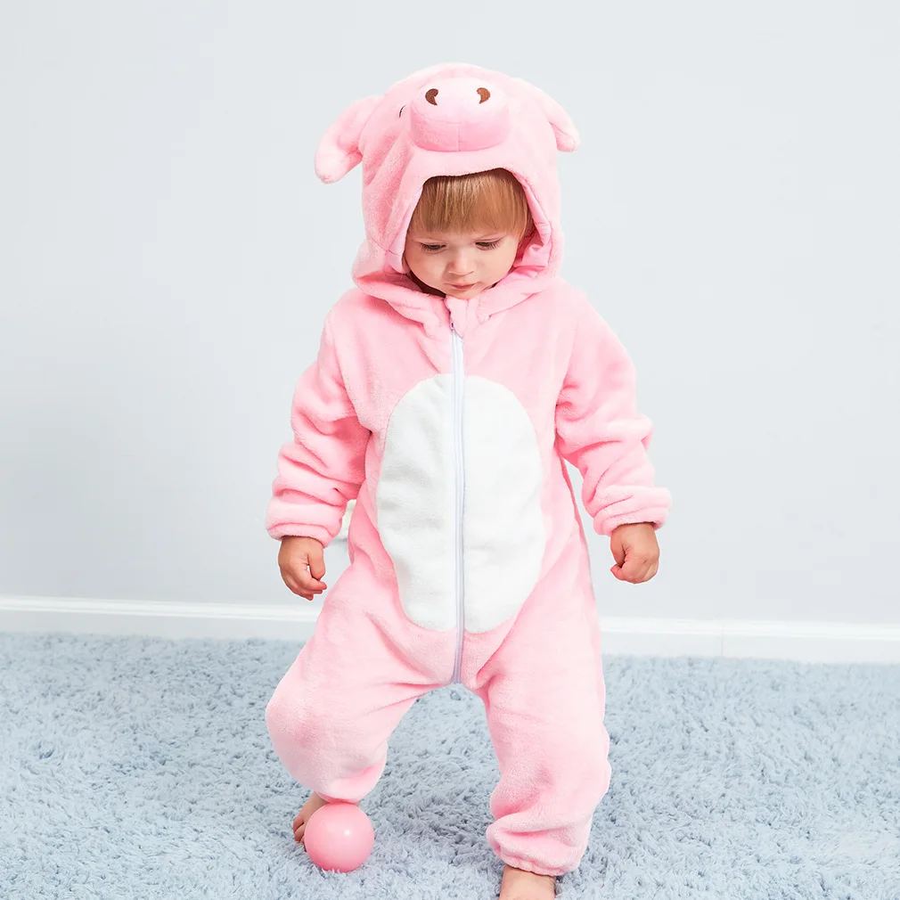 Детские комбинезоны; Одежда для новорожденных; зимние комбинезоны для мальчиков и девочек; комбинезоны кигуруми; пижамы с изображением панды; Ropa Bebe; костюмы - Цвет: Pink pig