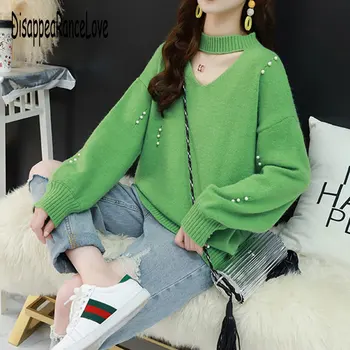 

women sweaters hollow out knitted pullovers sweaters sexy v neck vintage autumn jumpers female sweaters casual jumpers