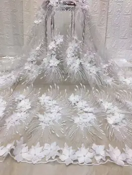 

2020 New style French net lace fabric 3D flower African tulle lace fabric with stones high quality Nigeria lace fabric YYZ2689