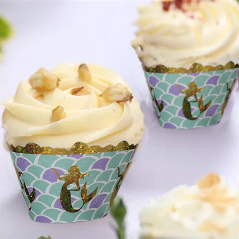 12 шт Русалка обертки для кексов Baby Shower Девочка День рождения Детские сувениры на день рождение десерт на вечеринку украшения