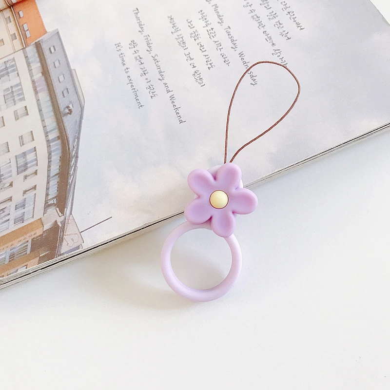 Purple Милый цветок силиконовый брелок Lanyards палец кольцо ремень аксессуары для мобильного телефона Airpods чехол мультяшное украшение - Цвет: Purple