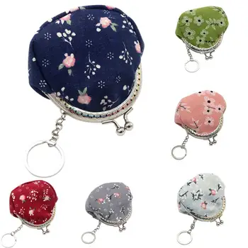 

Vintage Lady Girl Small Canvas Flower Kiss Lock Coin Purse Keychain Wallet mini bag porte monnaie coin wallet money bag Gift