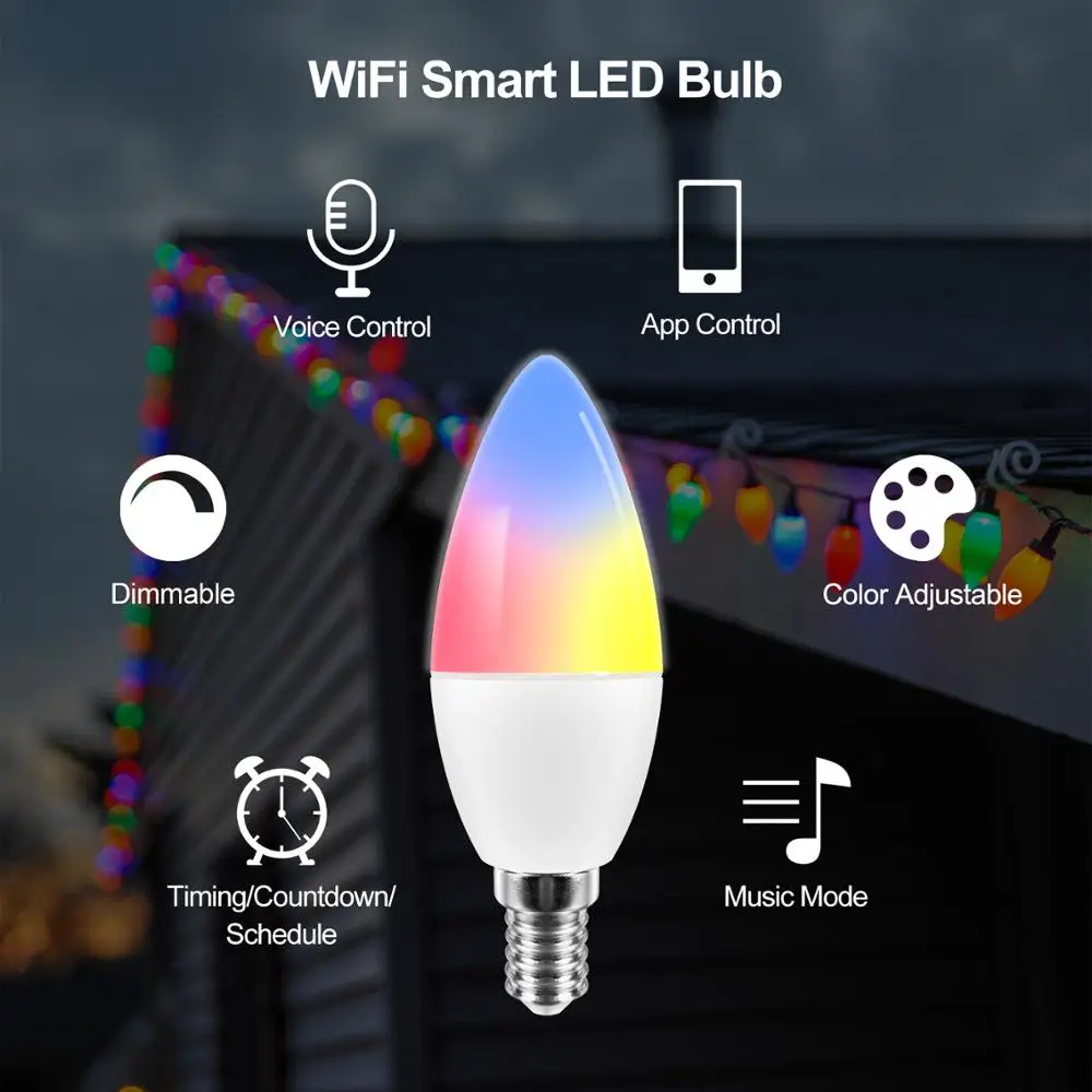 Умная Светодиодная лампа с Wi Fi Е14 RGB + W C|Светодиодные лампы и трубки| |
