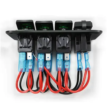 

LED Voltage Display Rocker Switch Panel Truck Green Double Lights 4 Gang