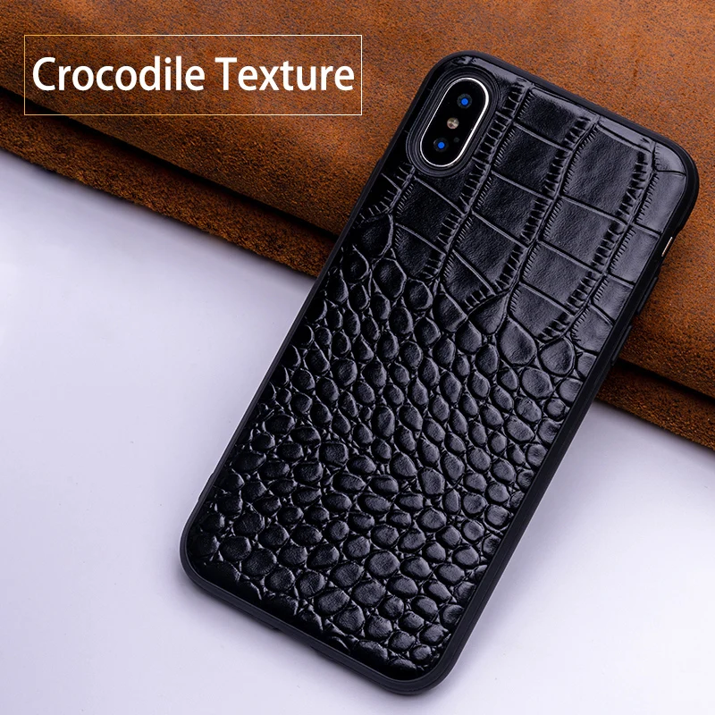 Phone Case For IPhone X Xs Max XR Crocodile Texture Genuine Leather Back Cover 6 6S 7 8 Plus Silicone Edge | Мобильные телефоны и