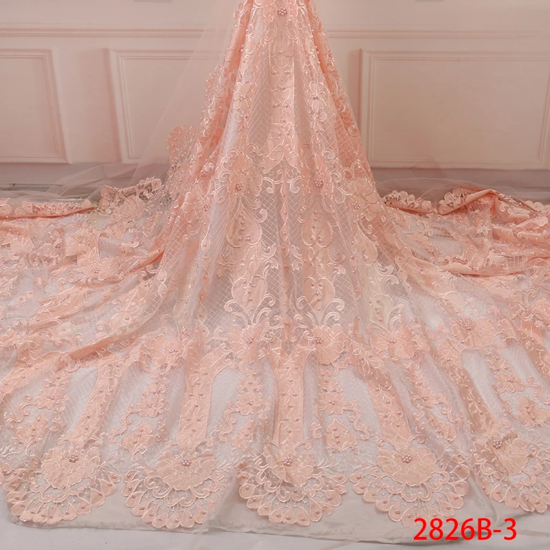 

High Quality French Tulle Mesh Lace Fabrics New Arrival Nigerian Net Lace for Wedding Dress African Lace with Beads APW2826B
