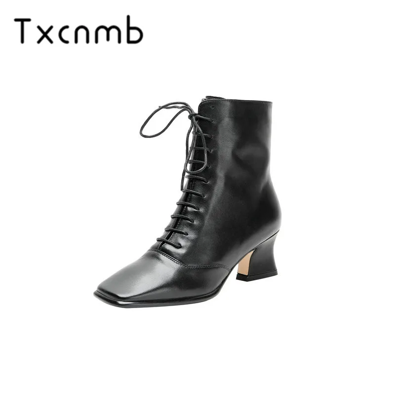 

TXCNMB 2019 Chelsea Boots Women Genuine Leather Ankle Boots High Heels Boots Fashion Winter Ladies Shoes Woman