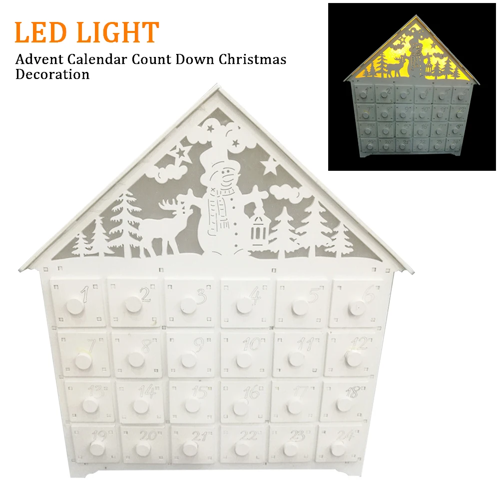 

Led Light Reusable Cartoon Santa Claus Drawers Wood Home Ornament Count Down Elk Christmas Decoration Advent Calendar Gift