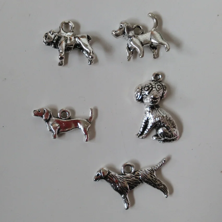 50pcs/lot Assort Dog Charm Bulldog / Labrador etc Antique Silver Tone pendant For Jewelry Findings | Украшения и аксессуары