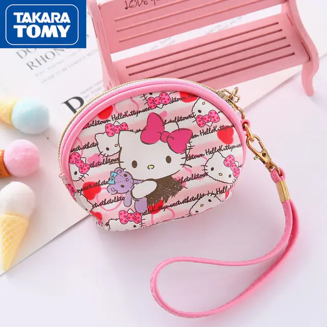TAKARA TOMY Cute Cartoon Cartoon Hello Kitty Holding Zipper Coin Purse Simple Child Coin Bag Small Bag 5
