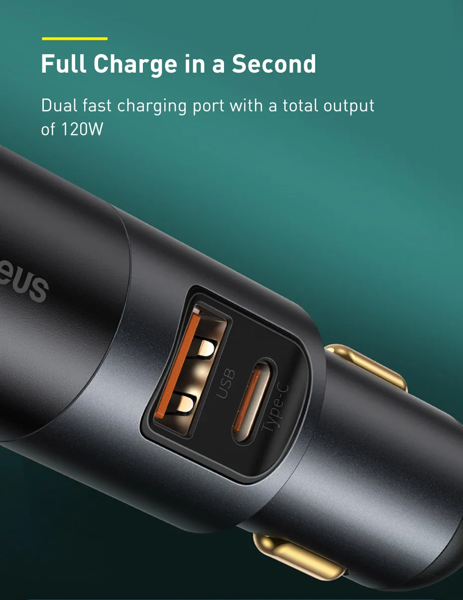 Baseus 120W USB Car Charger Quick Charge 4.0 QC4.0 QC3.0 PD Type C Fast Charger For 12-24V Car Splitter Cigarette Lighter Socket usb triple socket