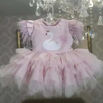 

Kids Baby Swan Girl Dress Lace Tulle Party Gown Bridesmaid Dresses Sundress