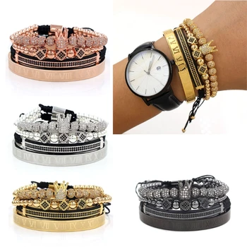 

Imperial Crown King Bracelet Luxury Charm Roman Numeral Bracelet Pave CZ Zircon Bracelet Bangle For Men Women Jewelry