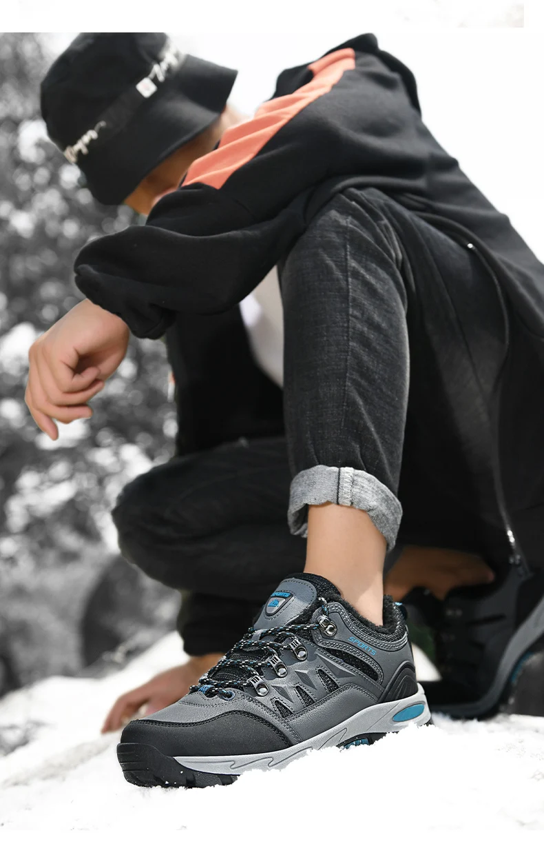 Abhoth Running Shoes Men Sneakers Winter Plus Velvet Keep Warm Snow Non-slip Waterproof Outdoor Hiking Shoes Large Size 36-48
