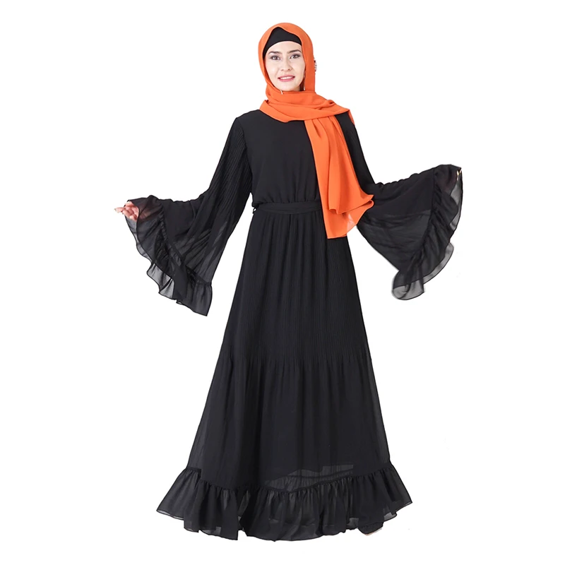 Eid abaya Дубайский Мусульманский платье хиджаб восточный женский халат для женщин Jilbab Caftan исламский турецкий одежда молитвенная одежда Tesettur Elbise - Color: black abaya