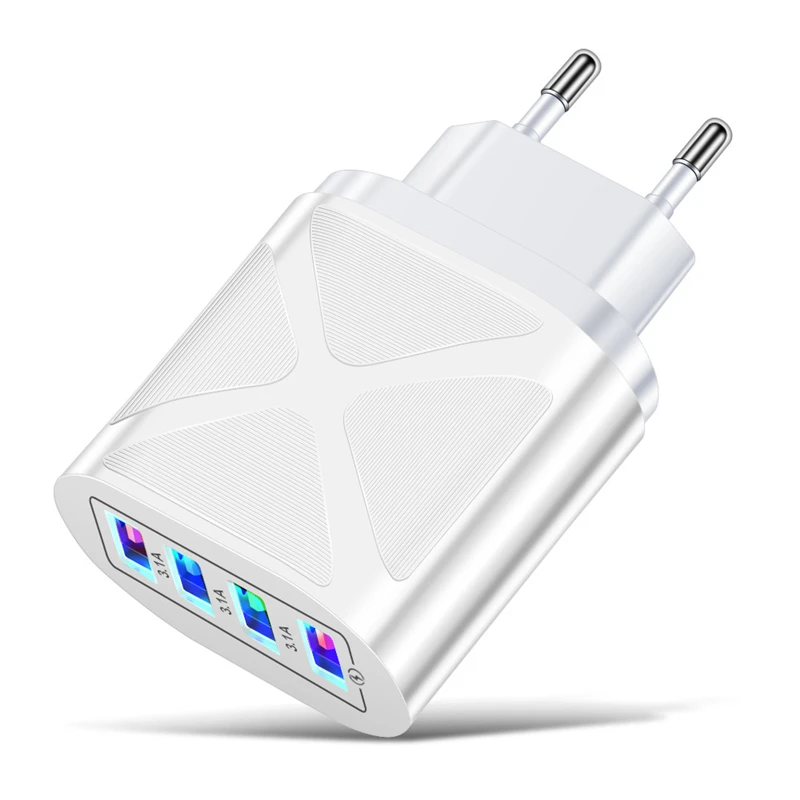 Зарядное устройство с 4 USB-портами и светодиодной подсветкой для iPhone 7 8 Plus X XR XS Samsung