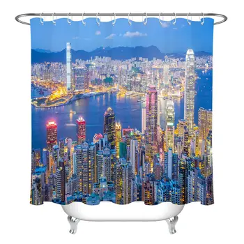 

Port City Neon Lights 100% Polyester Fabric Shower Curtain Liner Bathroom Hooks