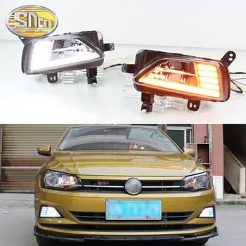 

For Volkswagen Polo 2018 2019 2020 Yellow Sequential Turn Signal Car DRL 12V LED Daytime Running Light LED Fog Lamp Night Blue
